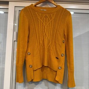 Bass Mustard Yellow Cable Knit Side Button High Low‎ Sweater G9MWS763 Small